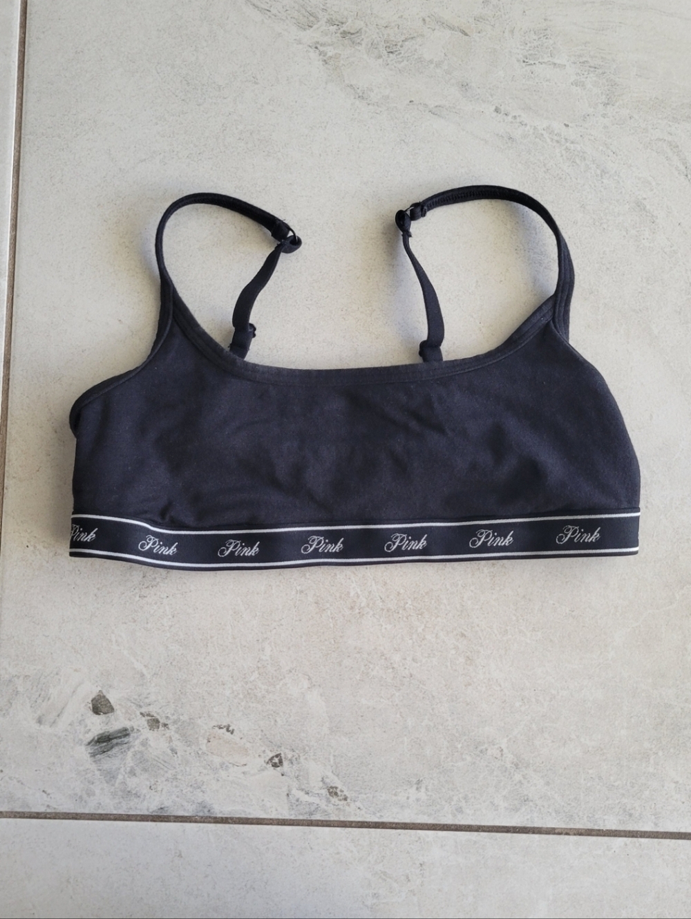 PINK Brand Black Bralette Juniors Extra Small Adjustable Straps Pink brandedBand